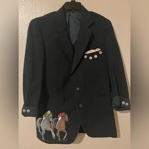 Vintage JCPenney Men’s Shop Horse Racing Embroidered Pinstripe Blazer Small 36